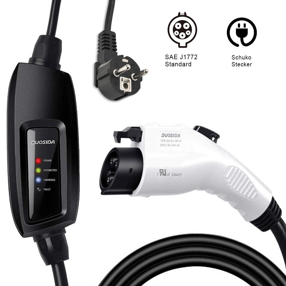 EV charger cable SAE J1772 conforms to IEC 62196-2, 16A single